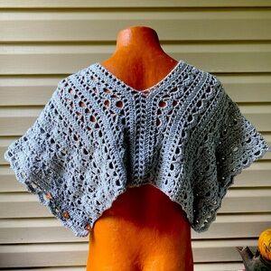 Handmade crochet pixie boho bolero poncho cover up crop vneck top